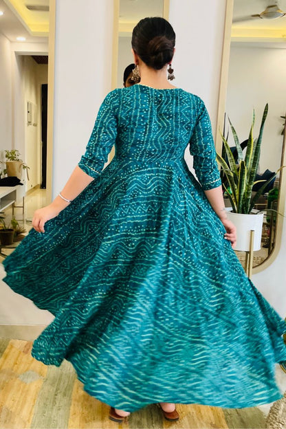 Teal Bandhani Twirl Maxi Dress