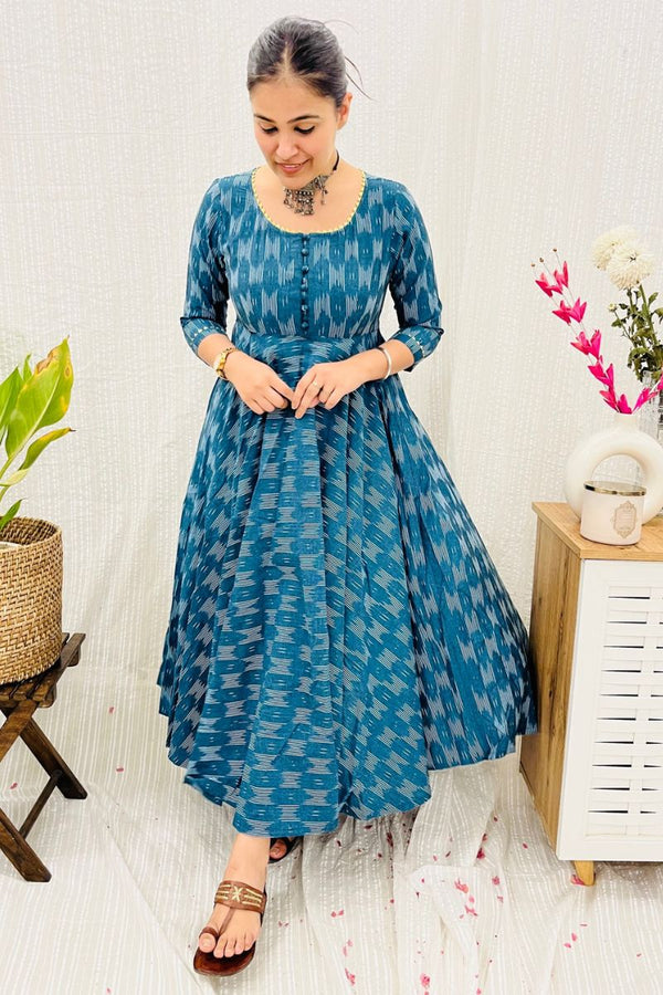 Teal Ikat Twirl Maxi Dress