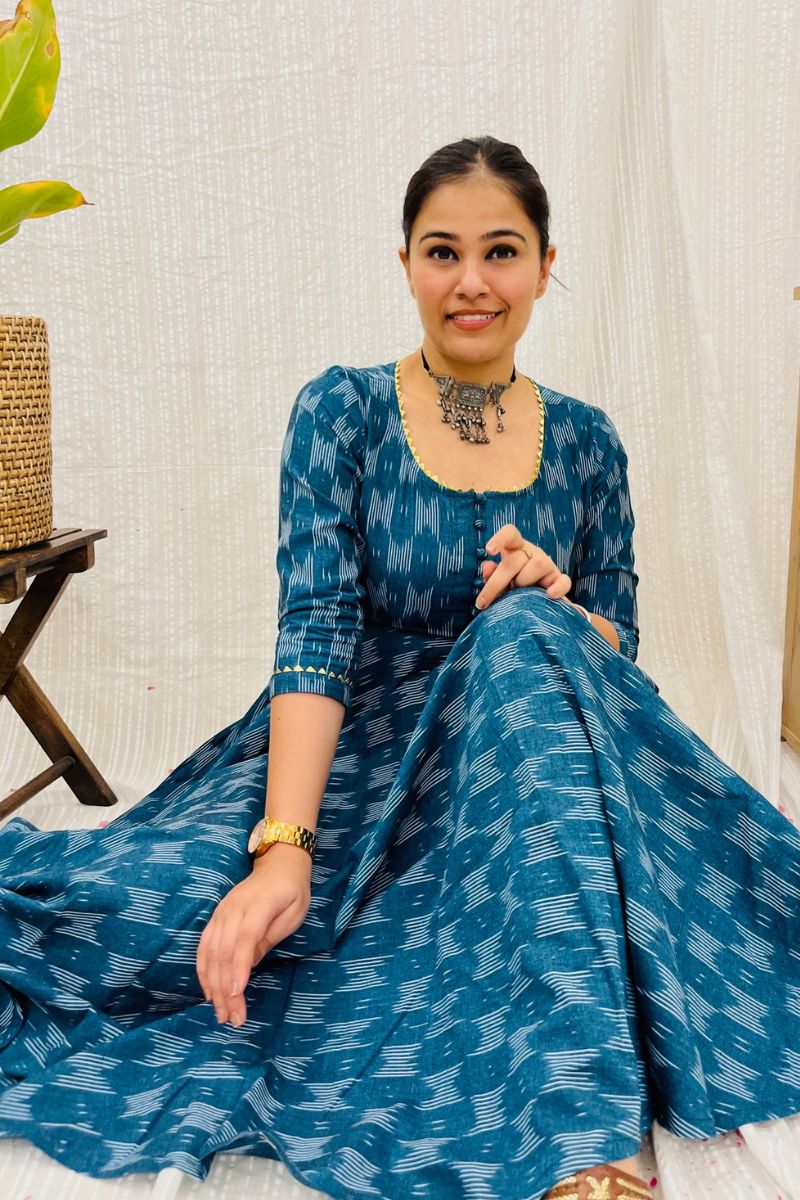 Teal Ikat Twirl Maxi Dress