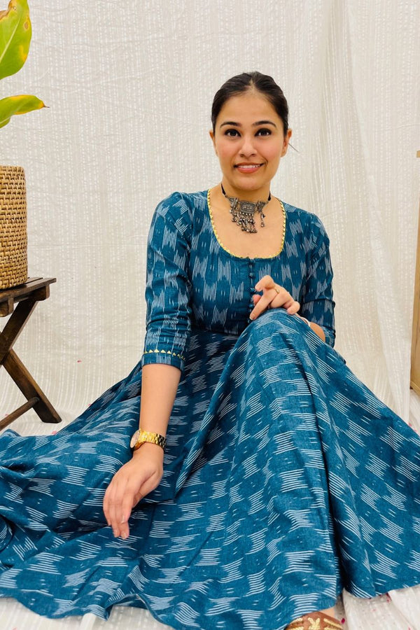 Teal Ikat Twirl Maxi Dress