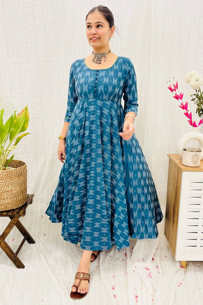 Teal Ikat Twirl Maxi Dress