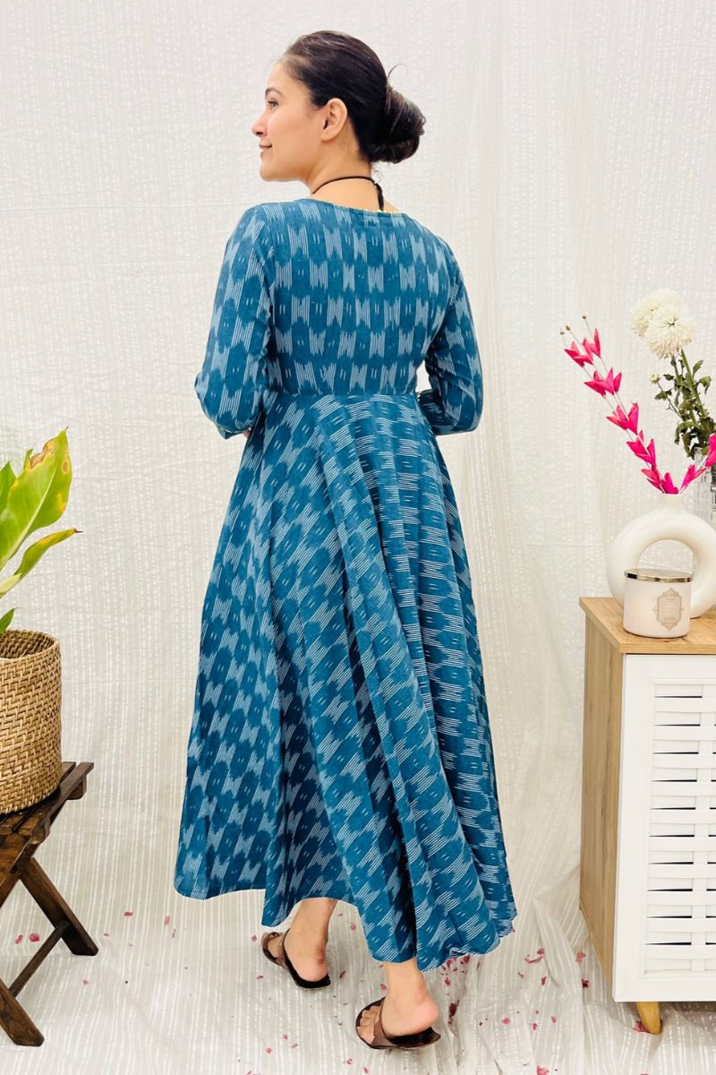 Teal Ikat Twirl Maxi Dress