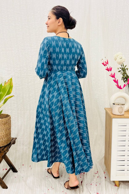 Teal Ikat Twirl Maxi Dress