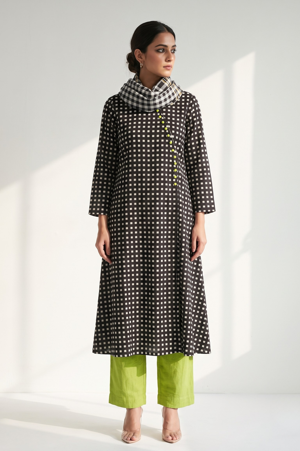 The Checkerboard Edit Cotton Cross Potli Angrakha Kurta Mc