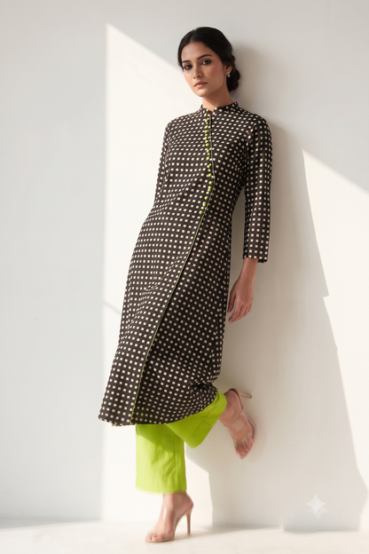 The Checkerboard Edit Cotton Cross Potli Angrakha Kurta Mc