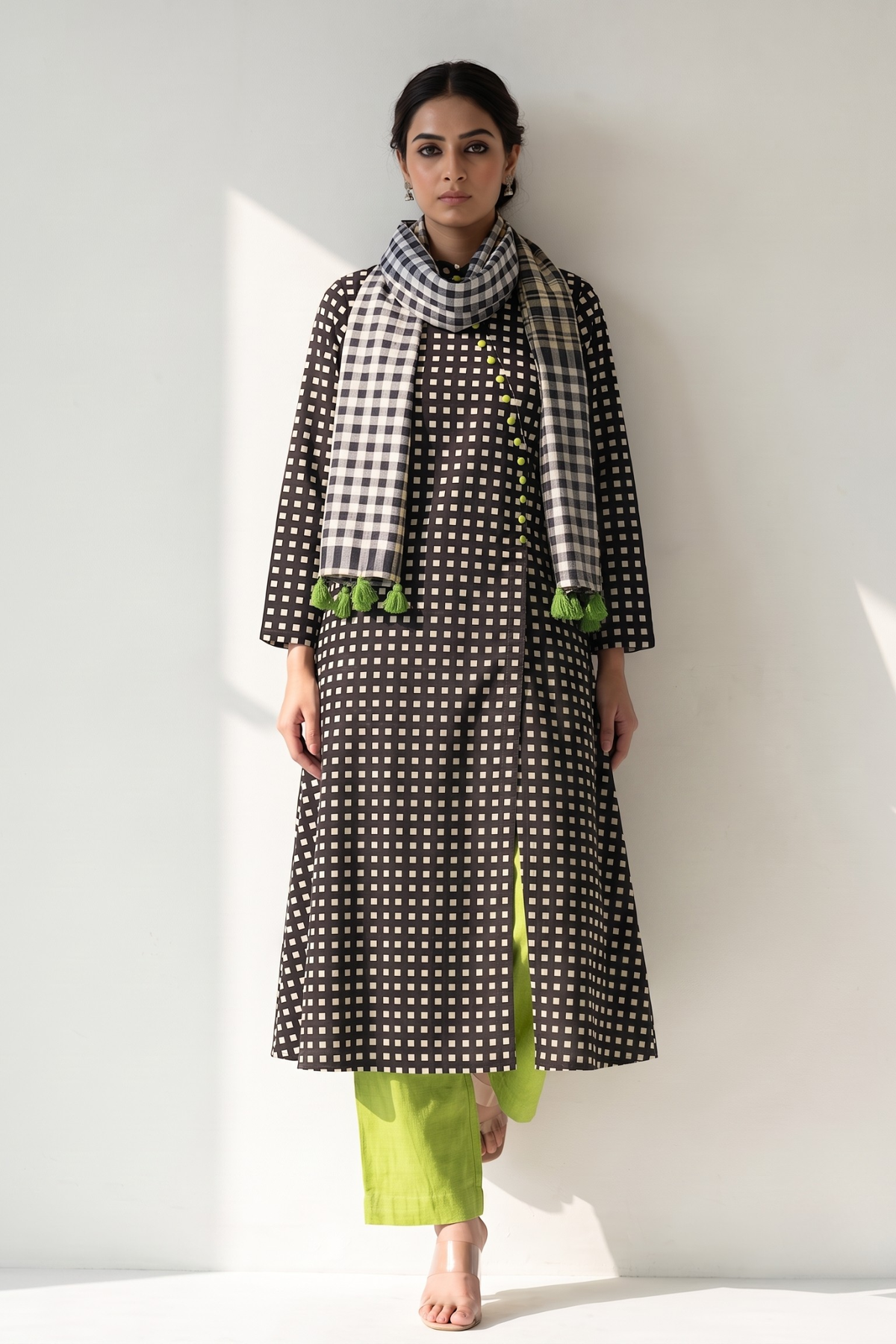 The Checkerboard Edit Cotton Cross Potli Angrakha Kurta Mc