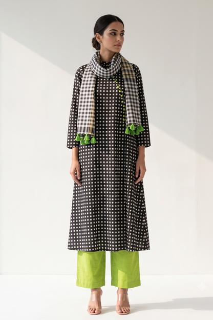 The Checkerboard Edit Cotton Cross Potli Angrakha Kurta Mc