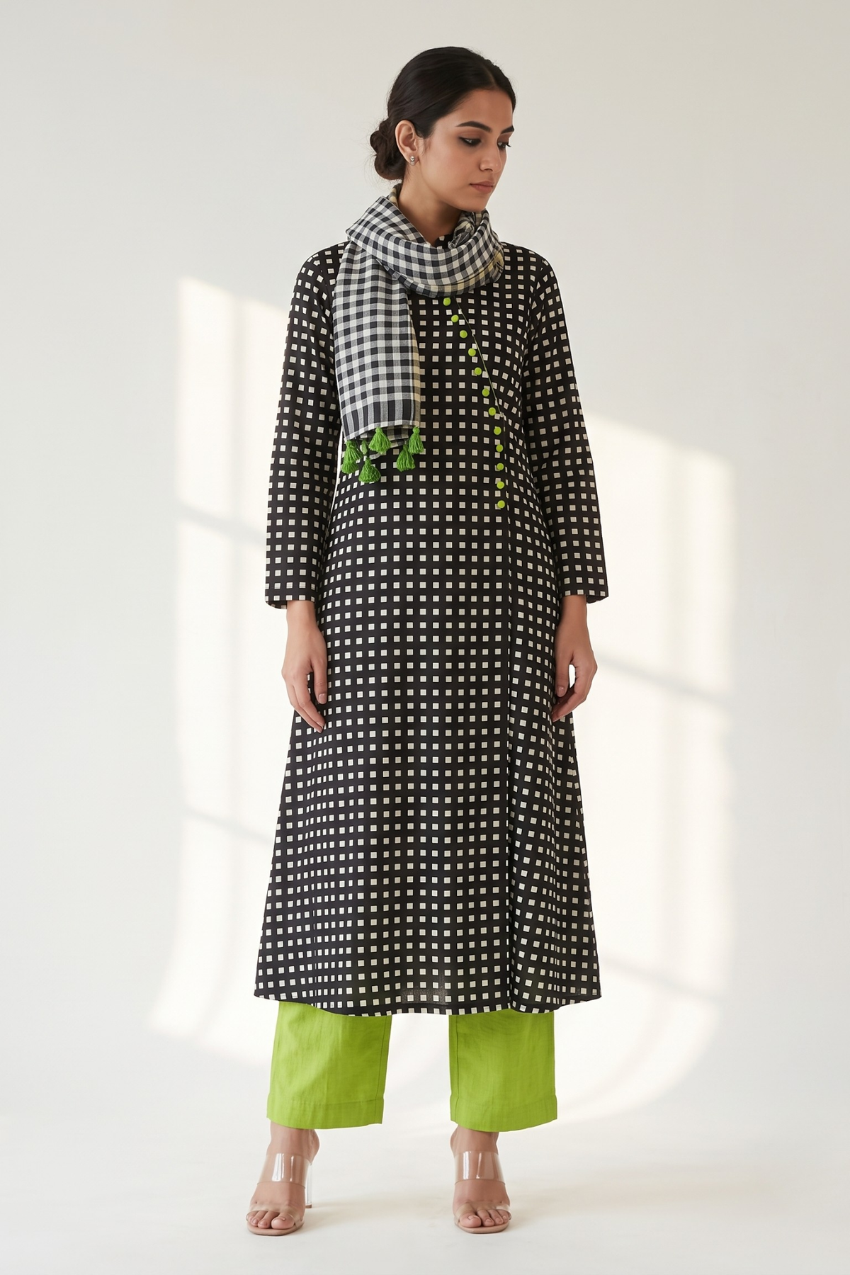 The Checkerboard Edit Cotton Cross Potli Angrakha Kurta Mc