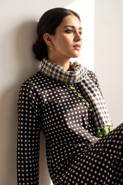 The Checkerboard Edit Cotton Cross Potli Angrakha Kurta Mc