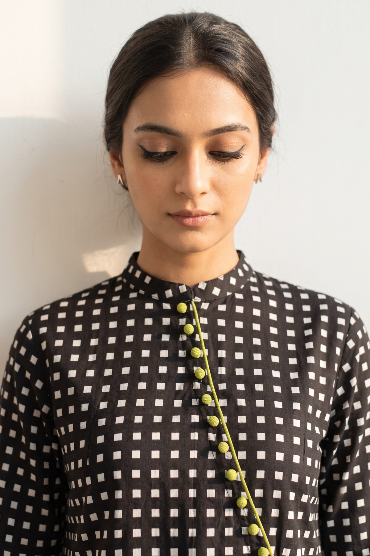 The Checkerboard Edit Cotton Cross Potli Angrakha Kurta Mc