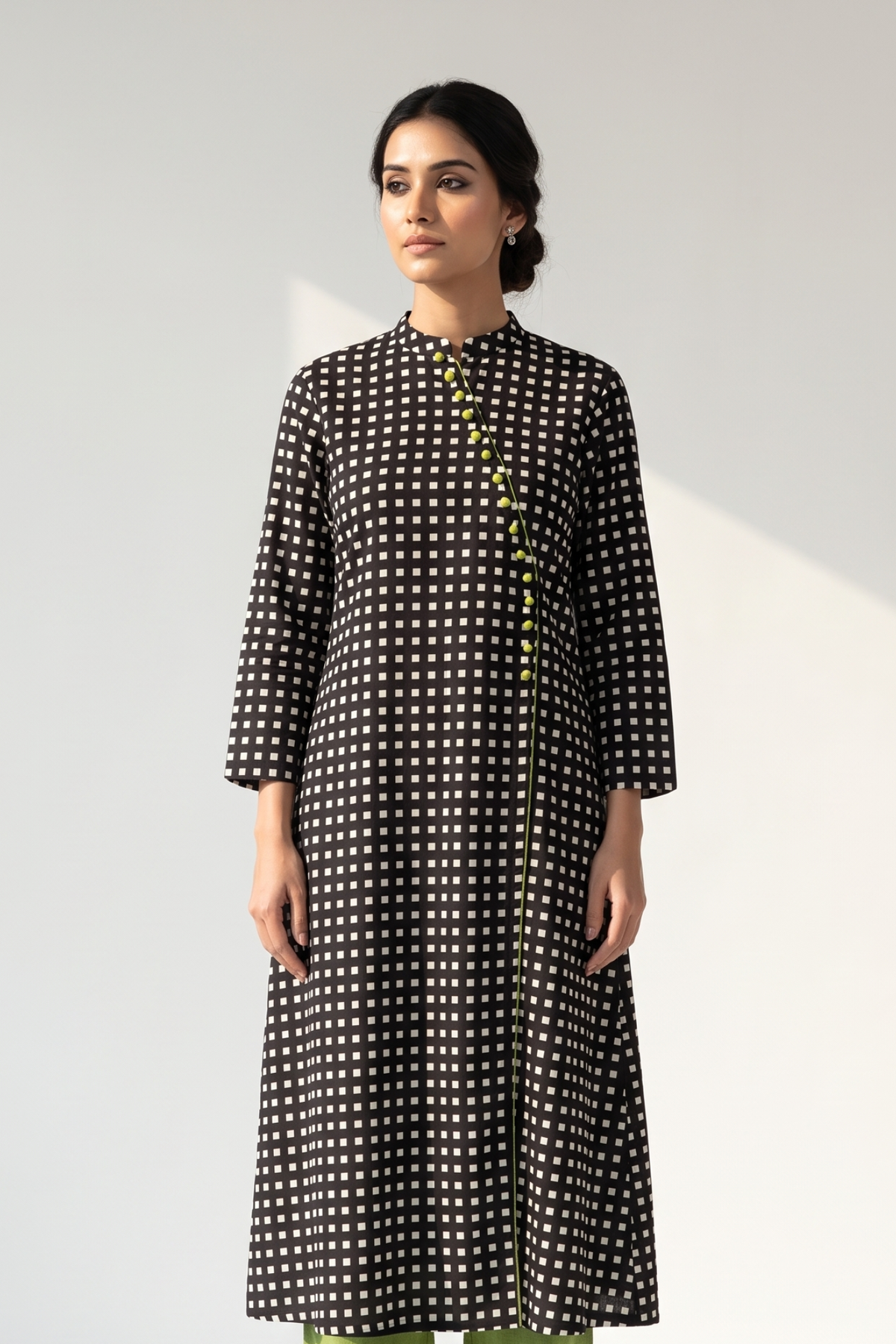 The Checkerboard Edit Cotton Cross Potli Angrakha Kurta Mc