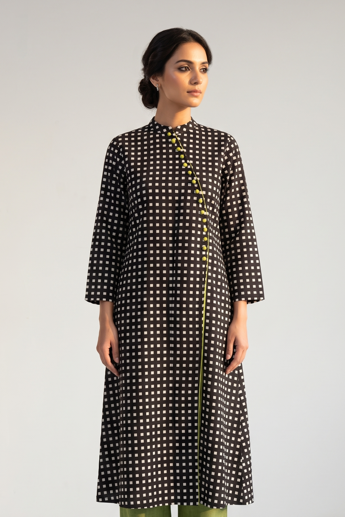 The Checkerboard Edit Cotton Cross Potli Angrakha Kurta Mc