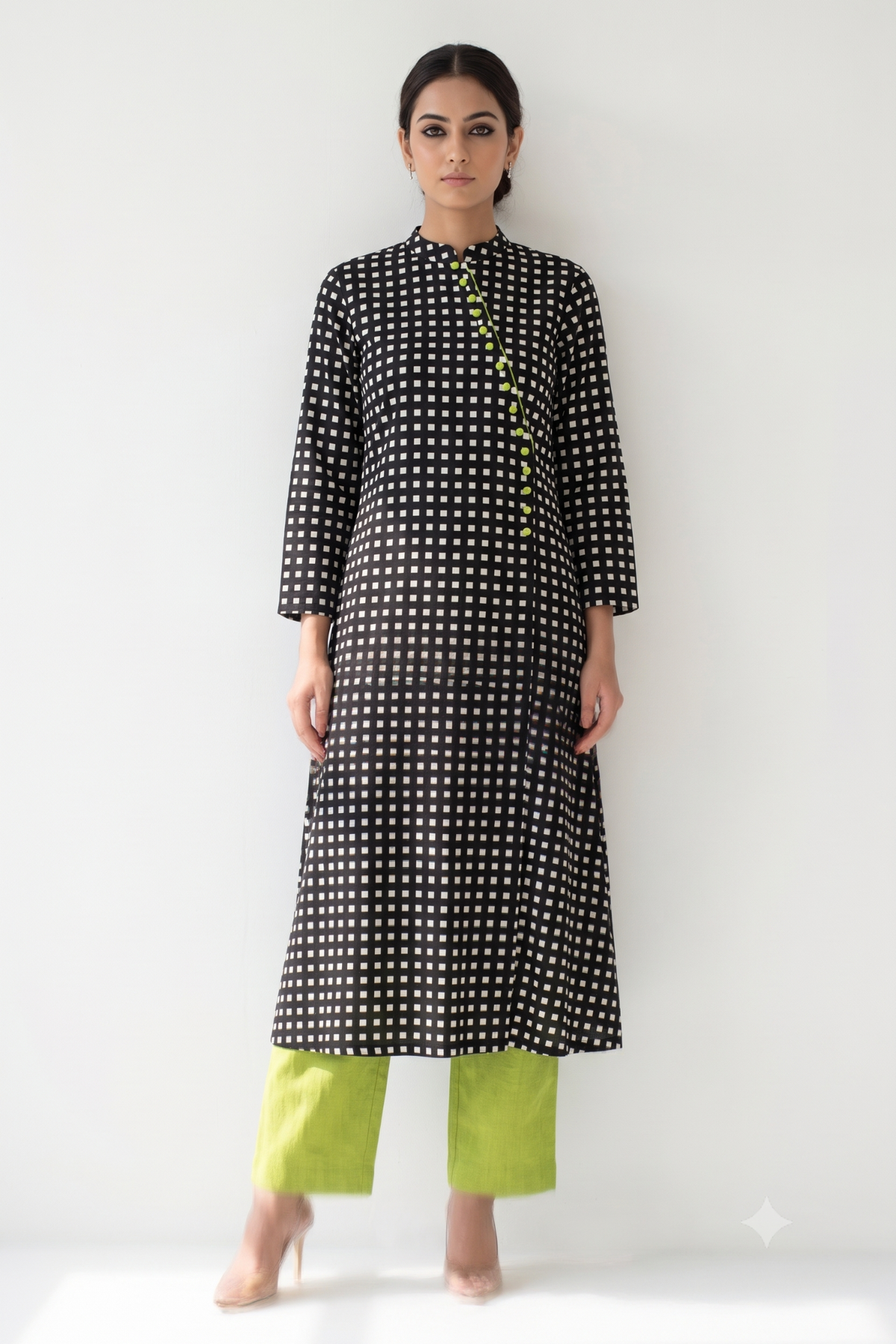 The Checkerboard Edit Cotton Cross Potli Angrakha Kurta Mc