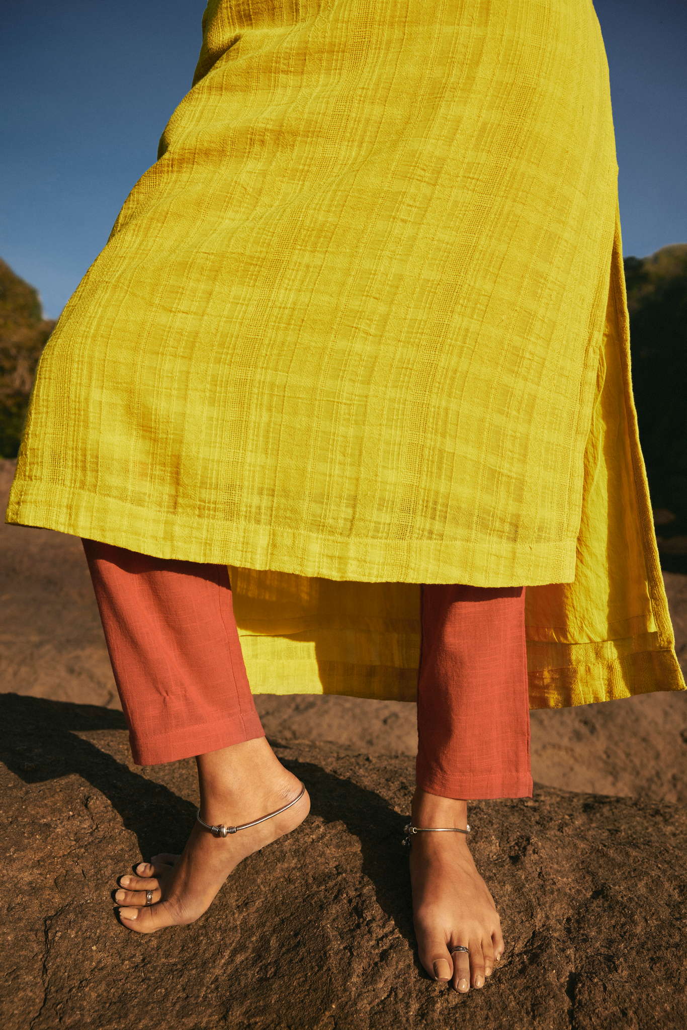 trueBrowns Lime Cotton Dobby Kurta Pant Set