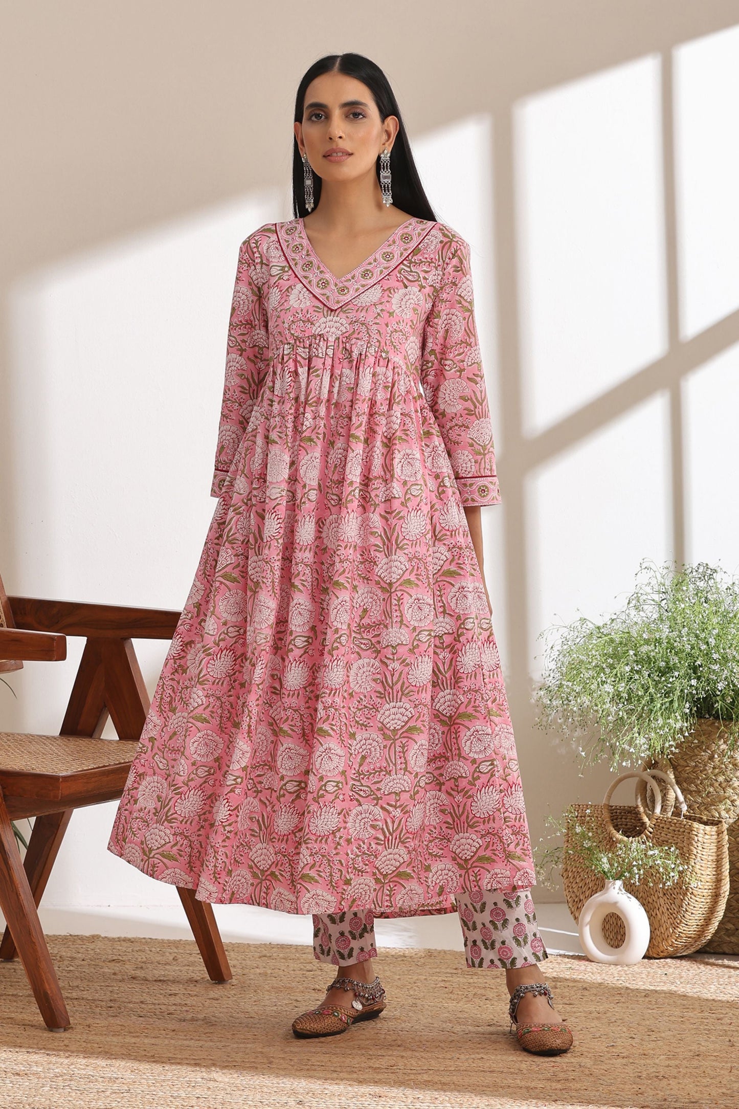 Murraya Primrose Pink Gathered Mirrorwork Kurta Set of 3