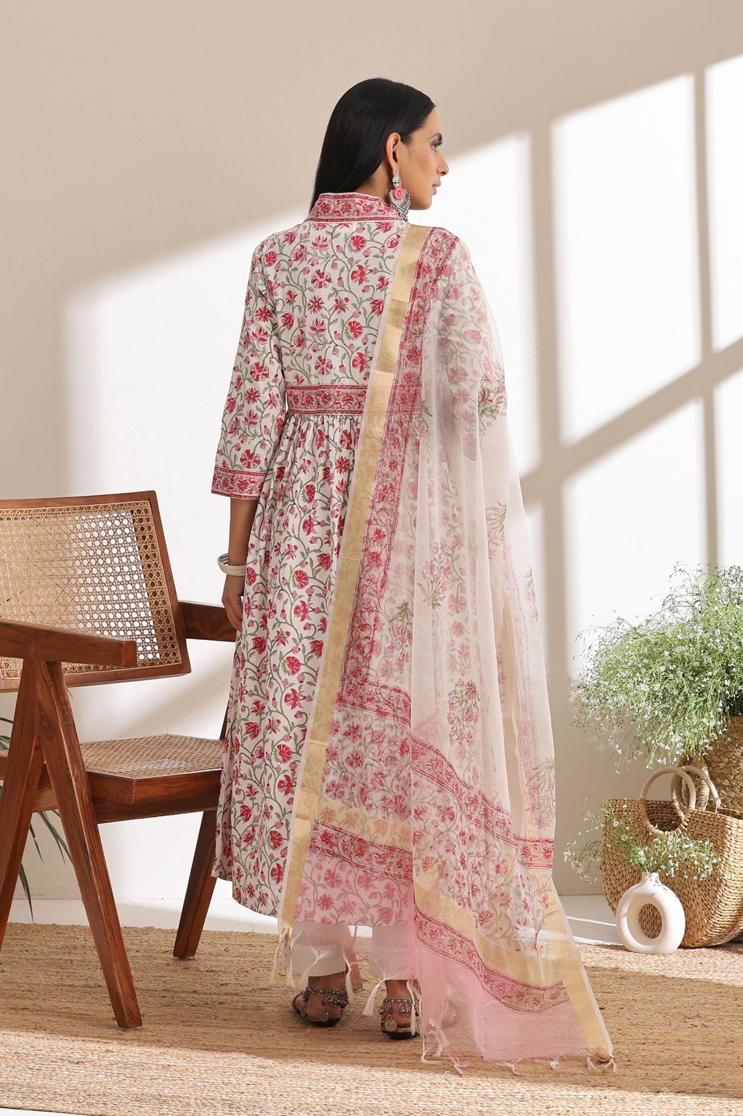 Murraya Pink Peony Gathered Kurta Set of 3