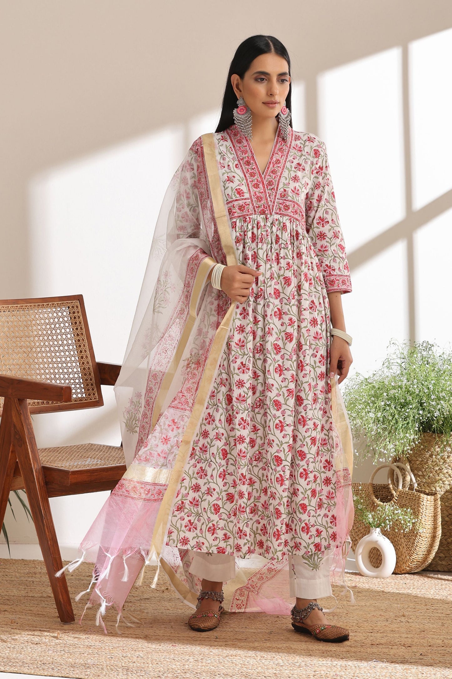 Murraya Pink Peony Gathered Kurta Set of 3