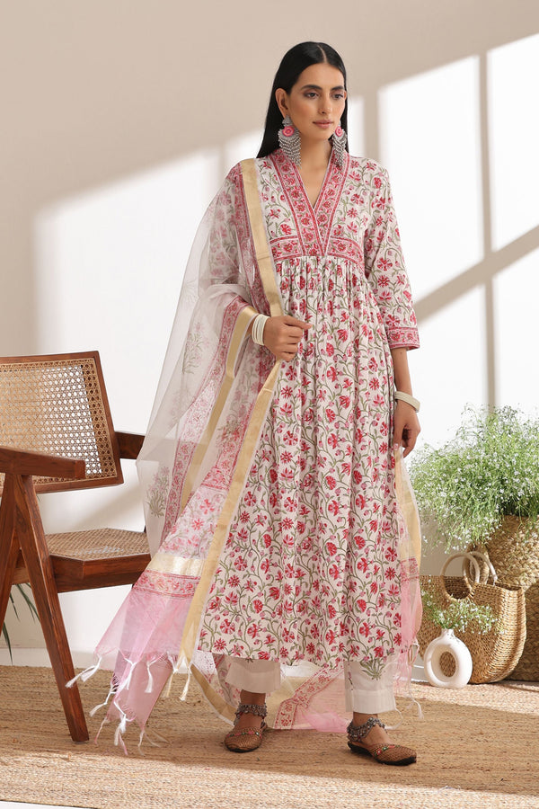 Murraya Pink Peony Gathered Kurta Set of 3