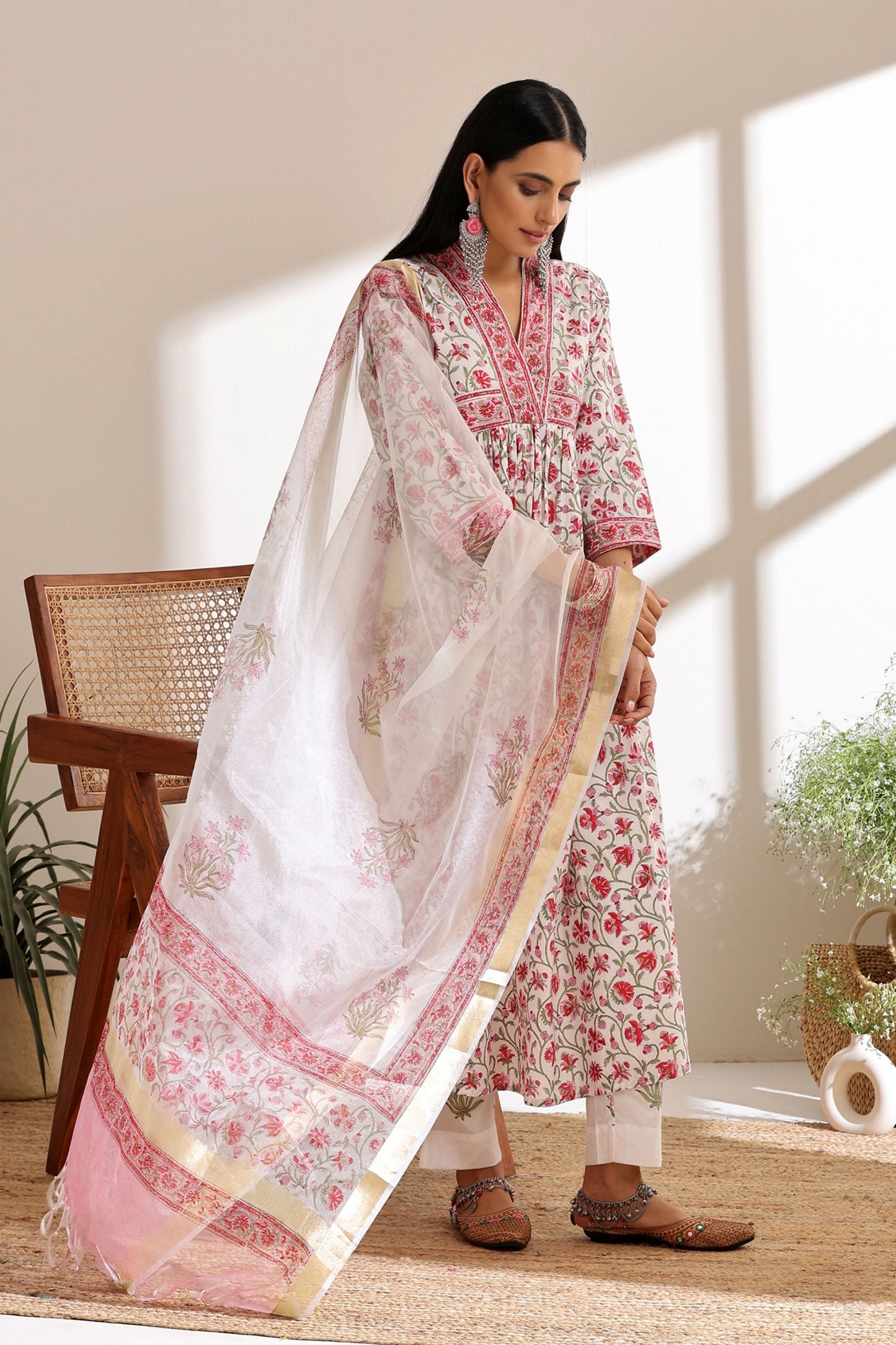 Murraya Pink Peony Gathered Kurta Set of 3