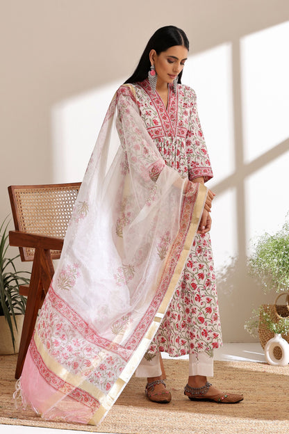Murraya Pink Peony Gathered Kurta Set of 3