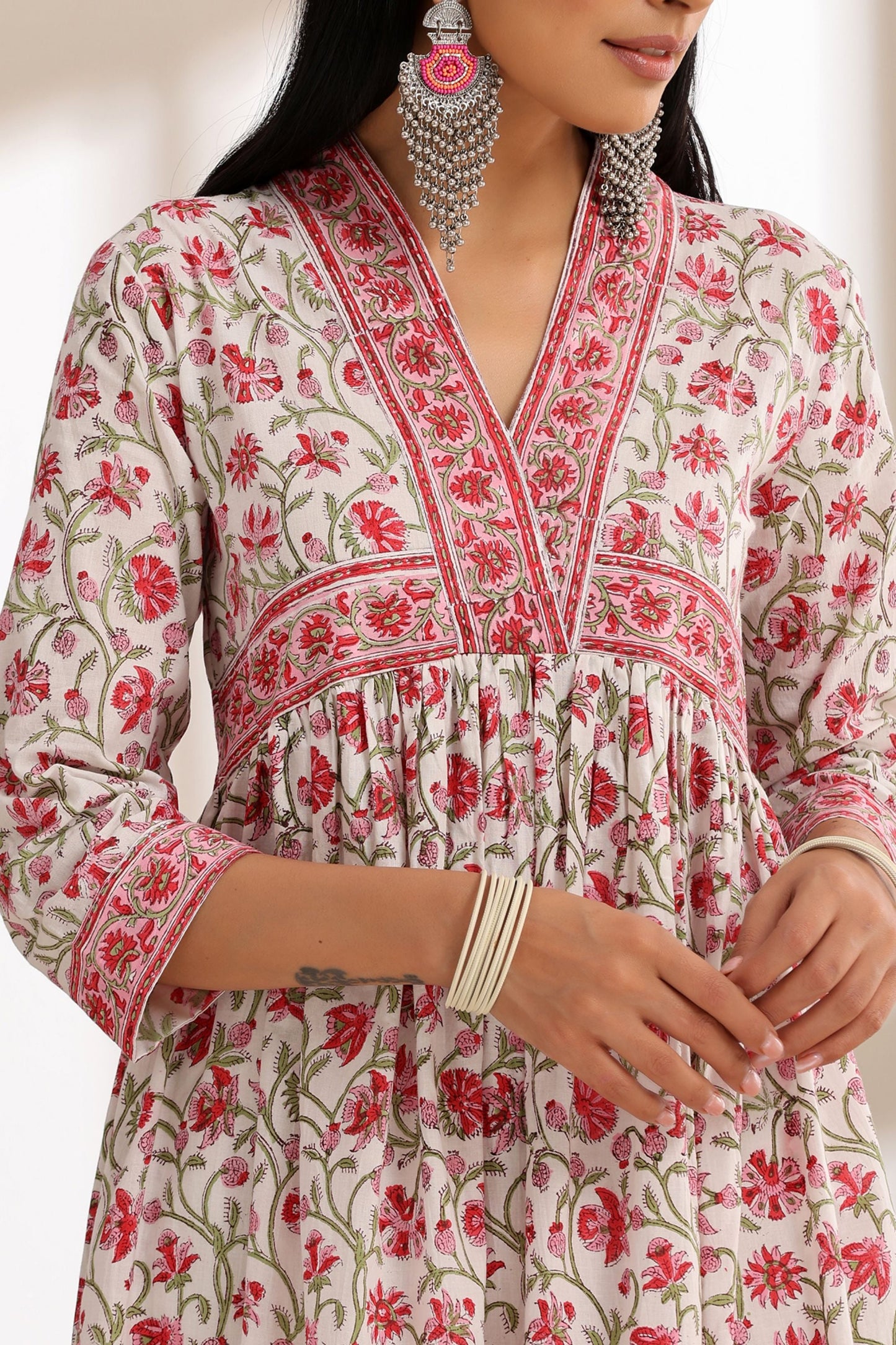 Murraya Pink Peony Gathered Kurta Set of 3