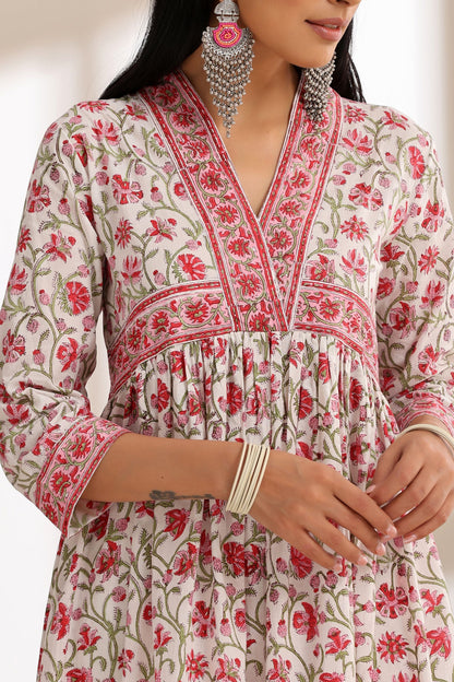 Murraya Pink Peony Gathered Kurta Set of 3