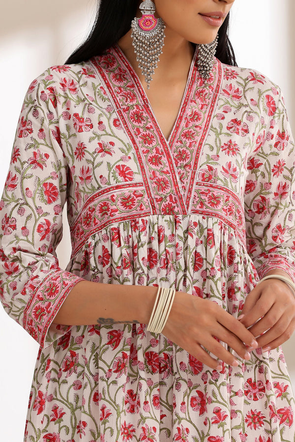 Murraya Pink Peony Gathered Kurta Set of 3