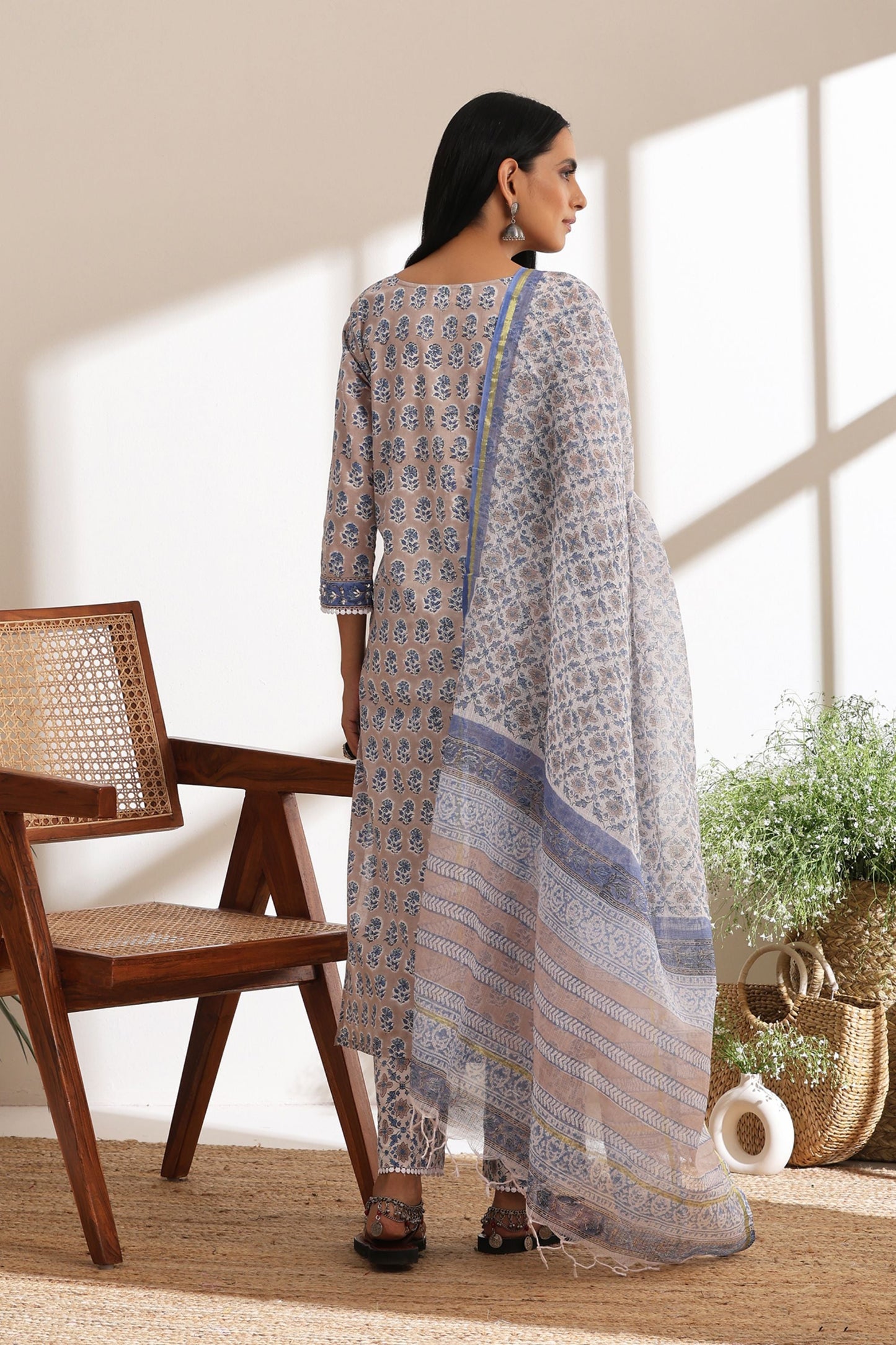 Murraya Ash Grey Pearl Embroidered Kurta Set of 3