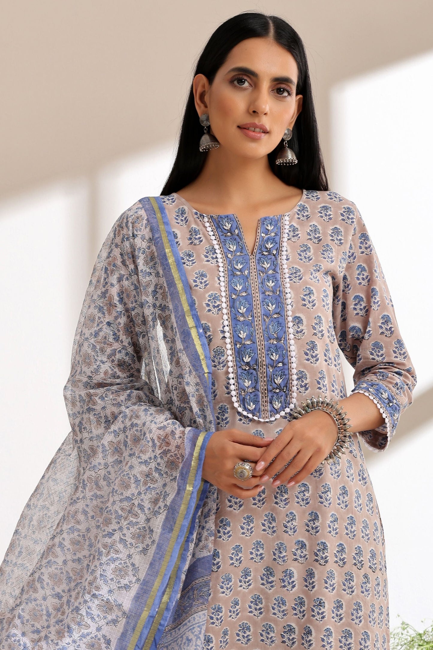 Murraya Ash Grey Pearl Embroidered Kurta Set of 3