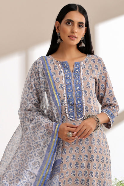 Murraya Ash Grey Pearl Embroidered Kurta Set of 3