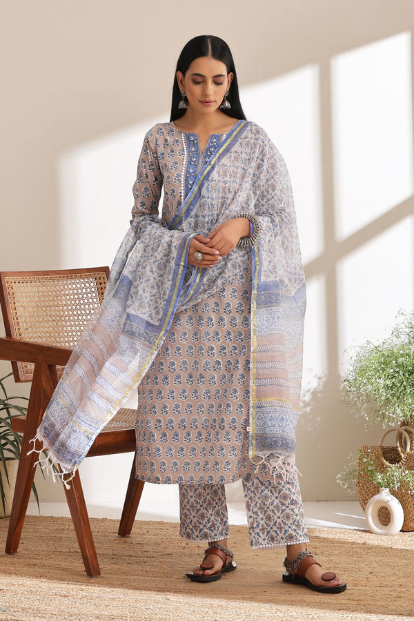 Murraya Ash Grey Pearl Embroidered Kurta Set of 3