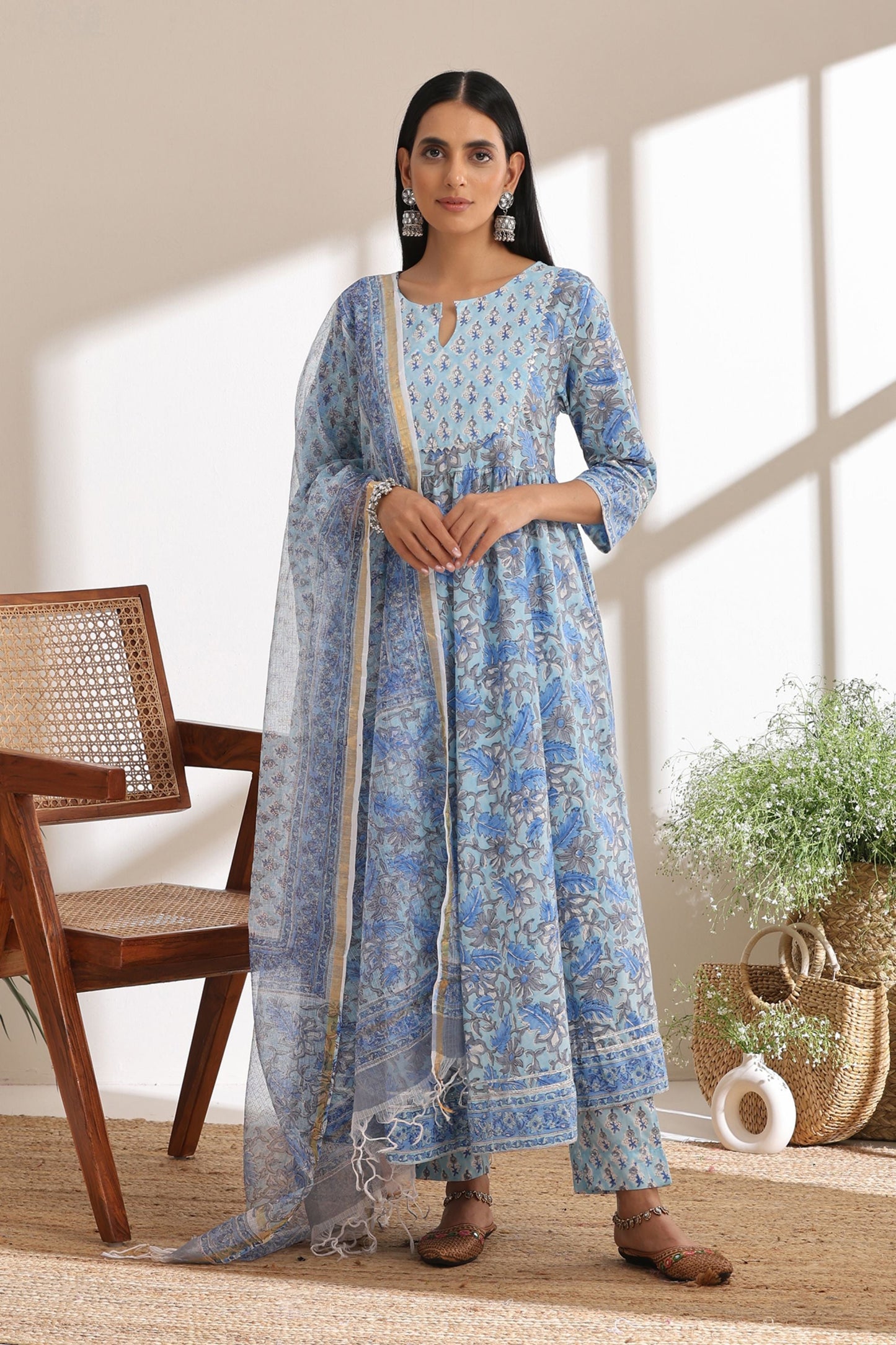 Murraya Powder Blue Embroidered Anarkali Set of 3