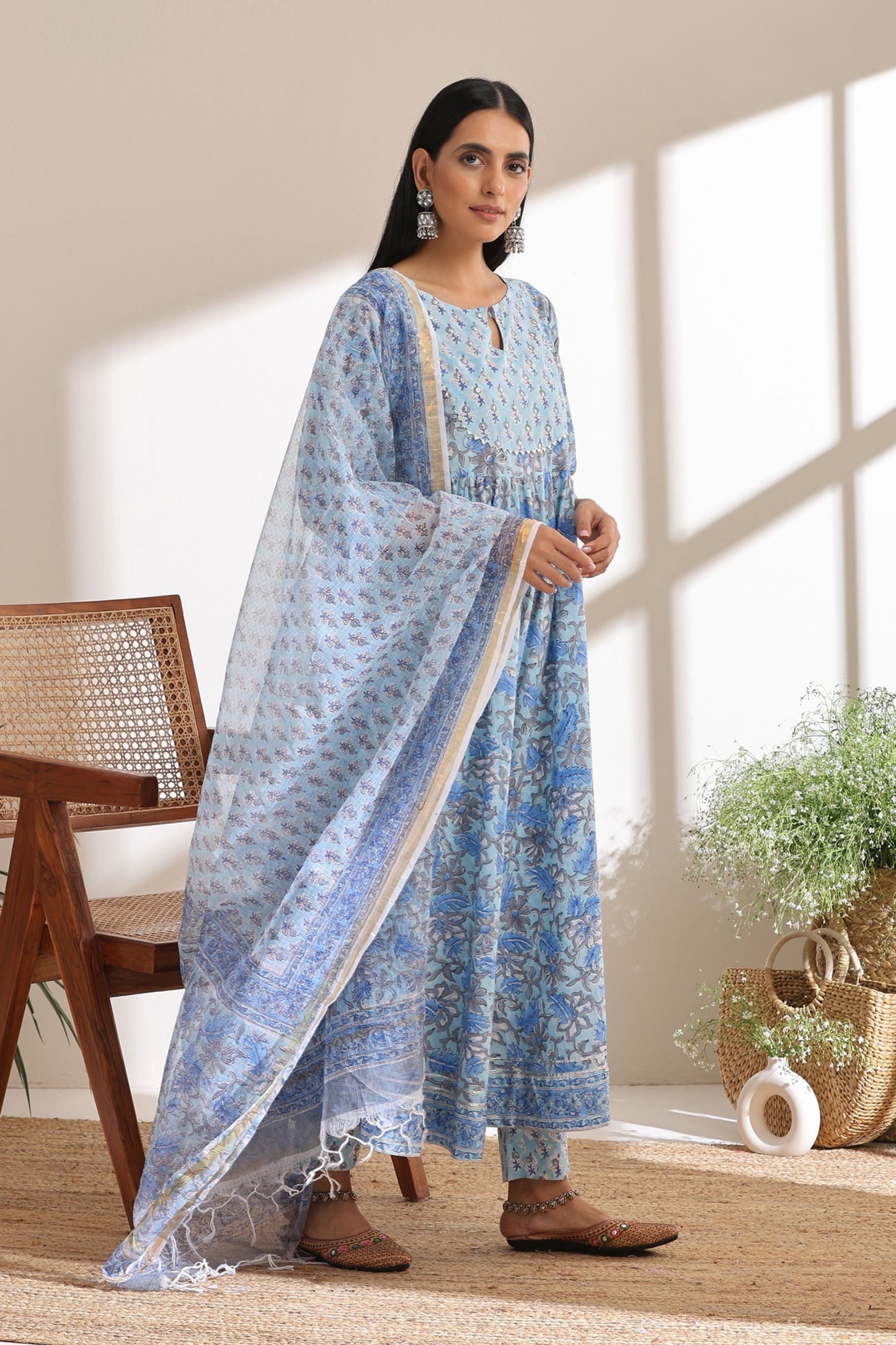 Murraya Powder Blue Embroidered Anarkali Set of 3