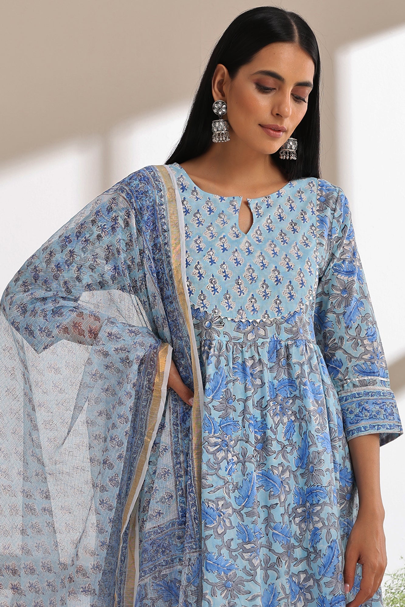 Murraya Powder Blue Embroidered Anarkali Set of 3