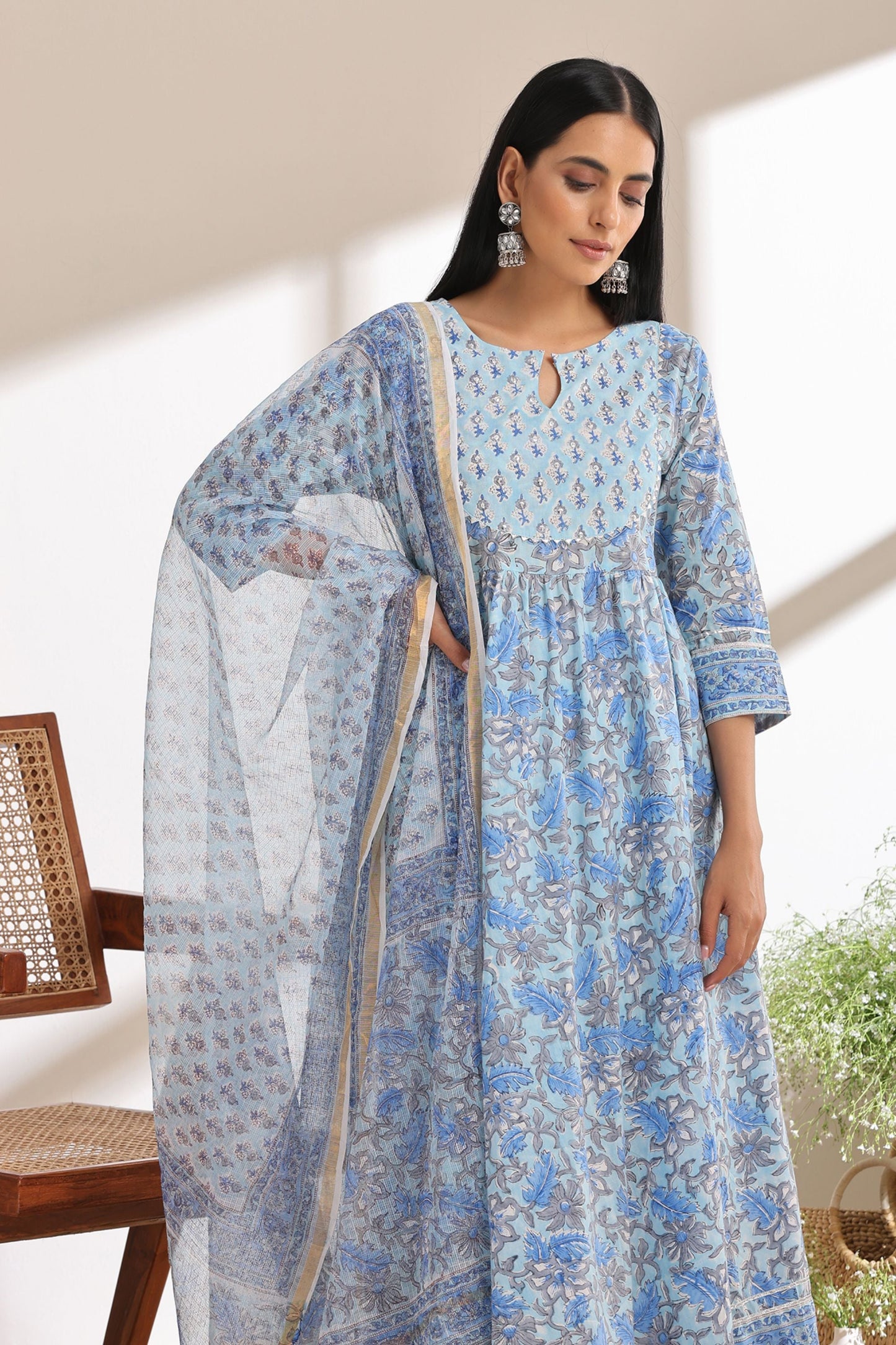 Murraya Powder Blue Embroidered Anarkali Set of 3