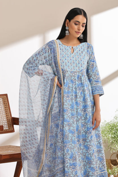 Murraya Powder Blue Embroidered Anarkali Set of 3