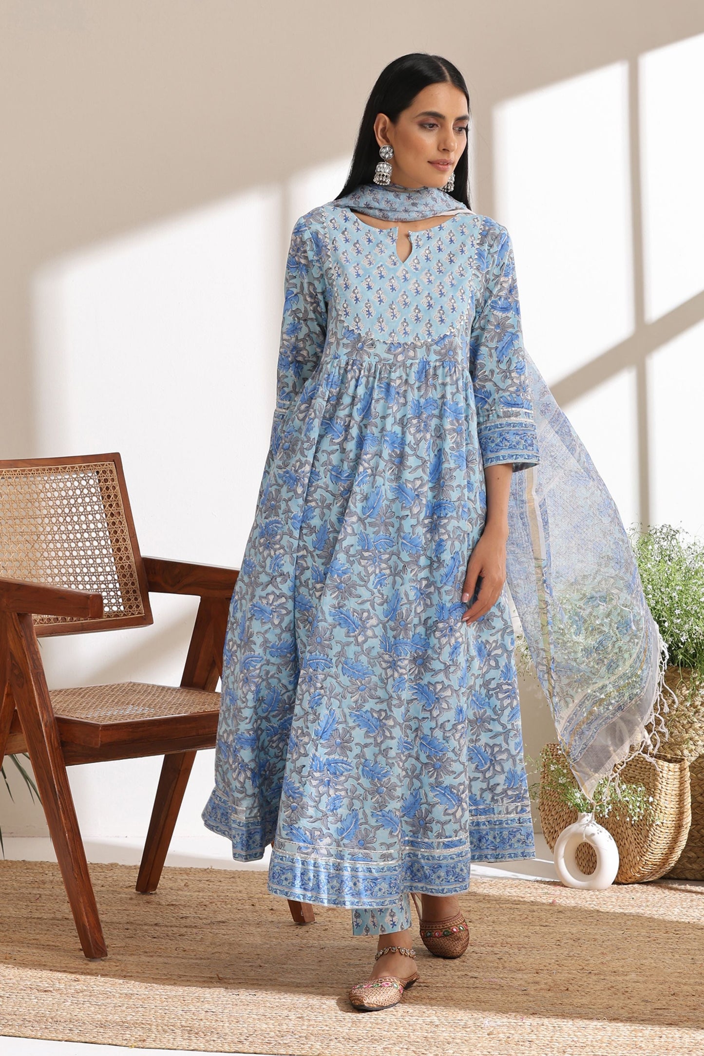 Murraya Powder Blue Embroidered Anarkali Set of 3