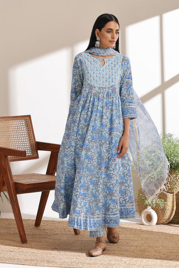 Murraya Powder Blue Embroidered Anarkali Set of 3