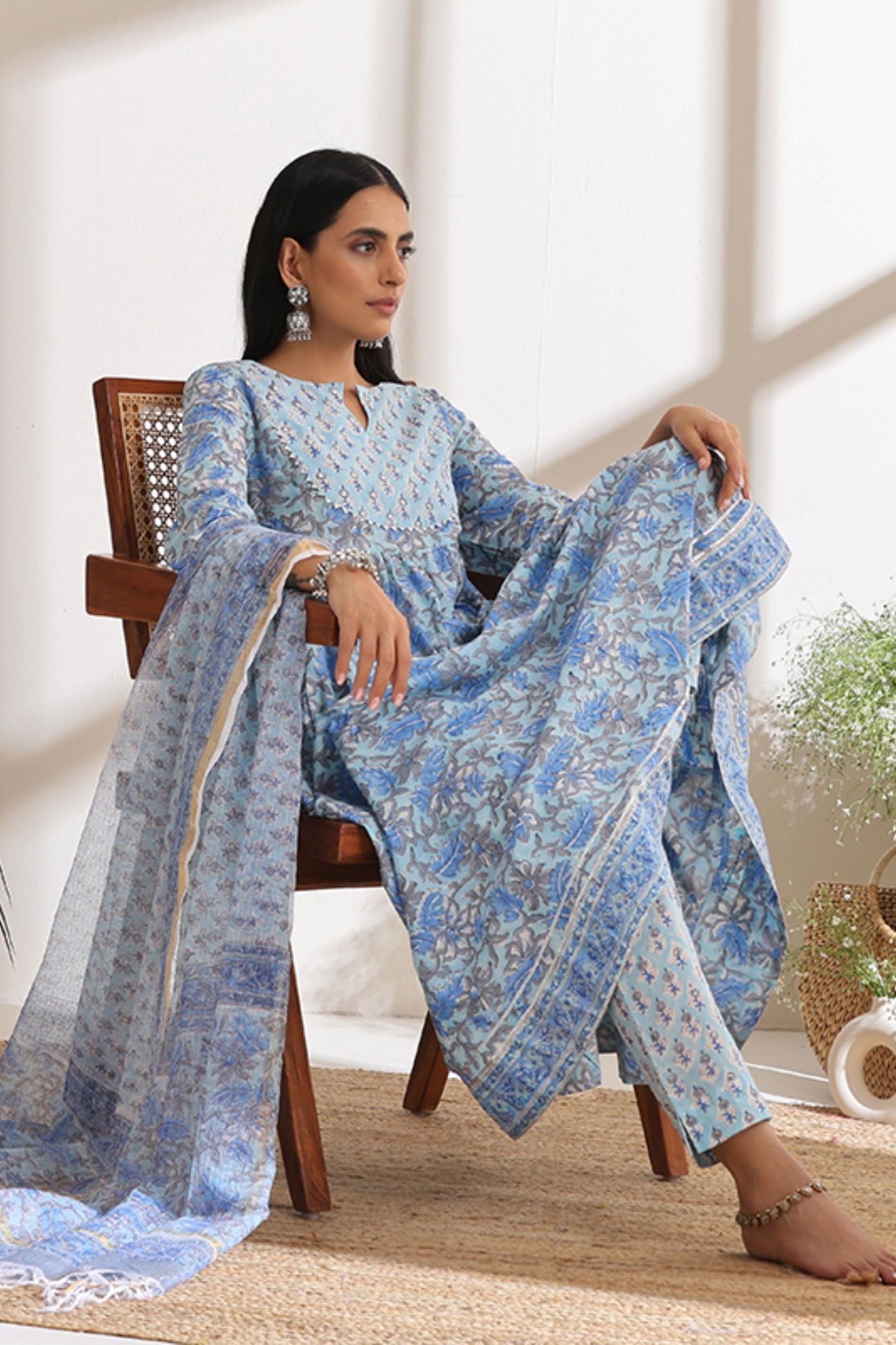 Murraya Powder Blue Embroidered Anarkali Set of 3