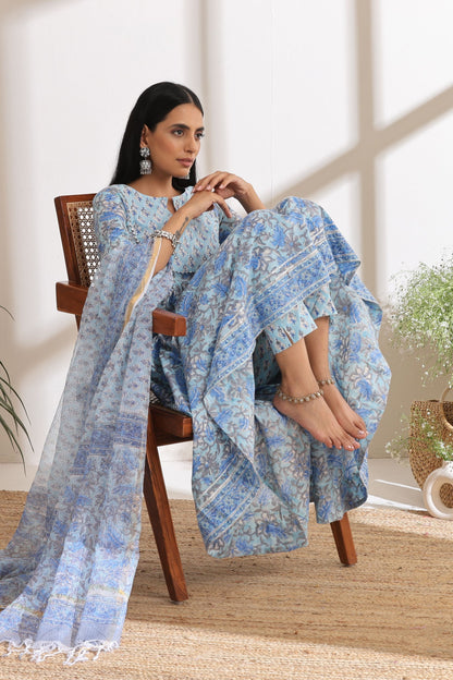 Murraya Powder Blue Embroidered Anarkali Set of 3