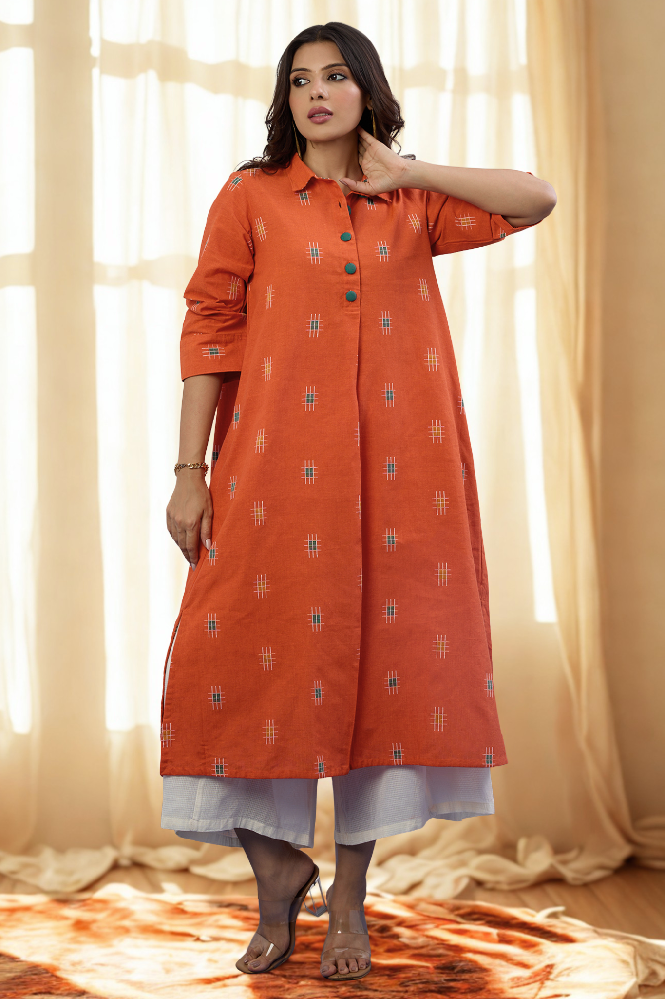 Maati Craft Marigold Muse Long Shirt Dress With Slit