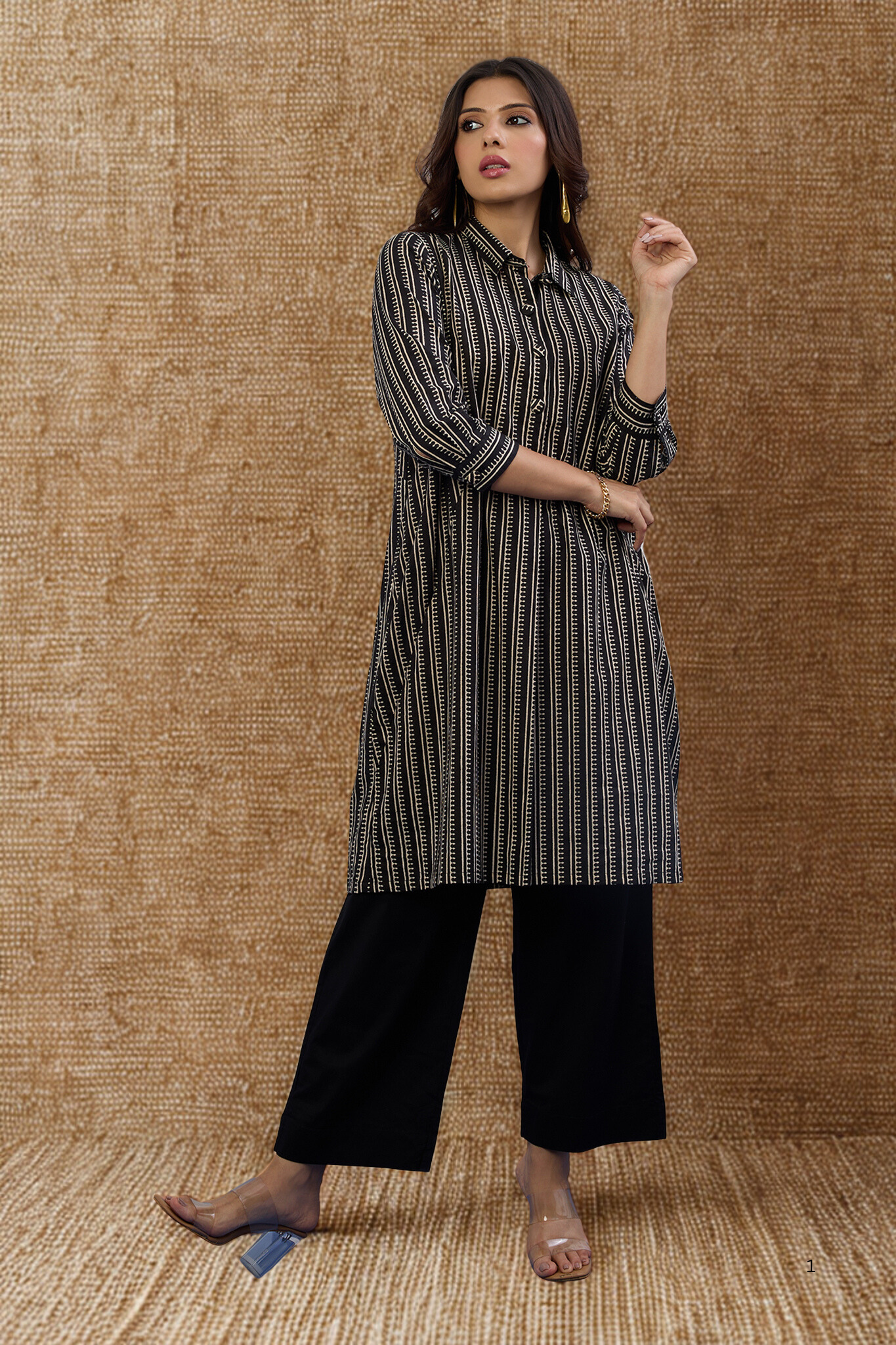 Maati Craft Monochrome Map Tunic Shirt Dress