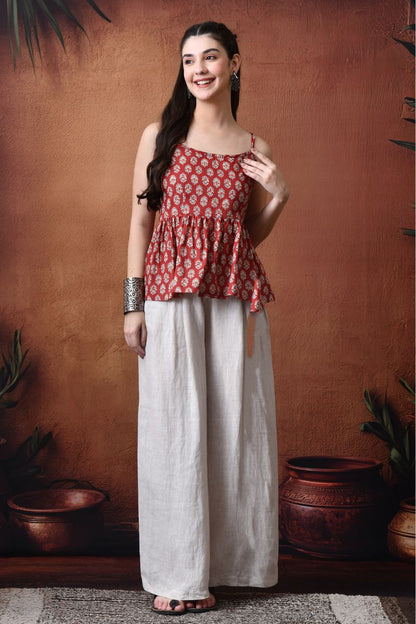 Red Block Print Strappy Top