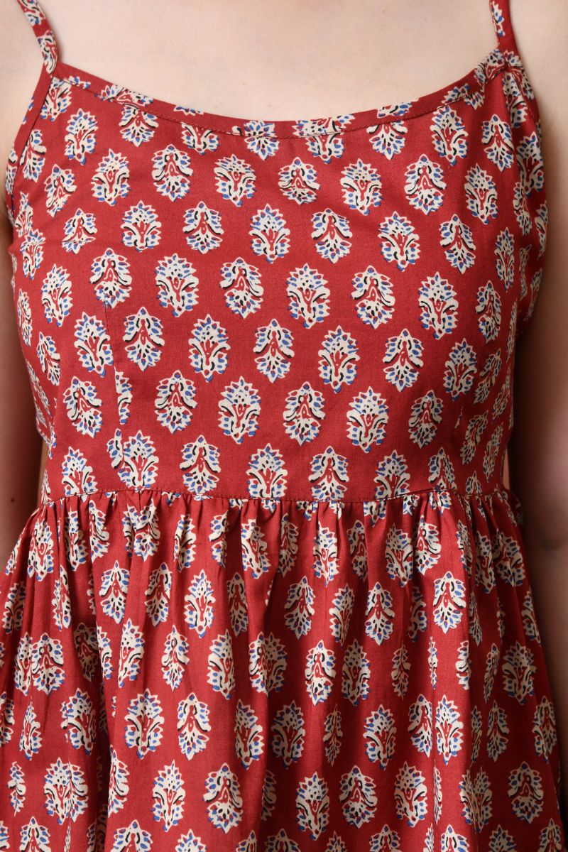 Red Block Print Strappy Top