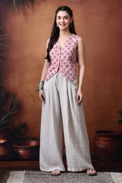 Pink Block Print Waist Coat
