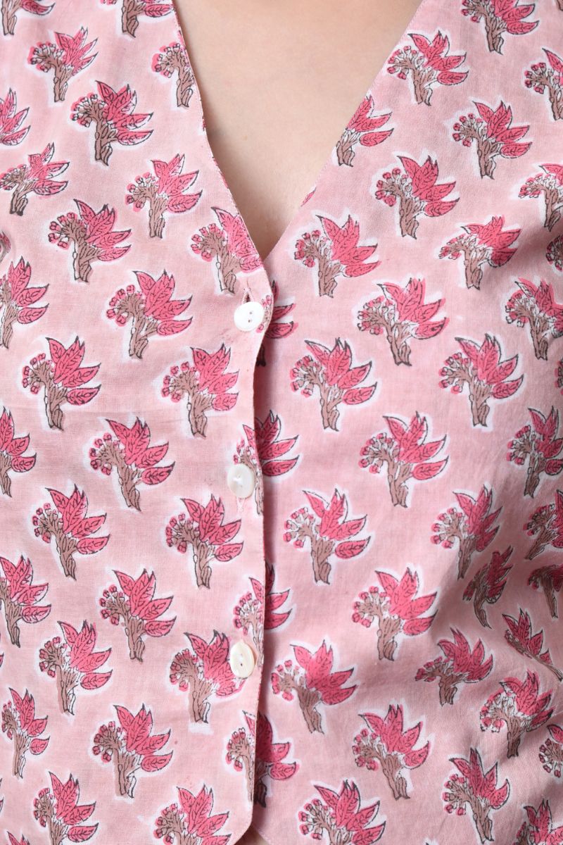 Pink Block Print Waist Coat
