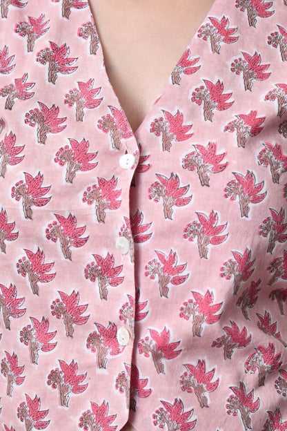 Pink Block Print Waist Coat