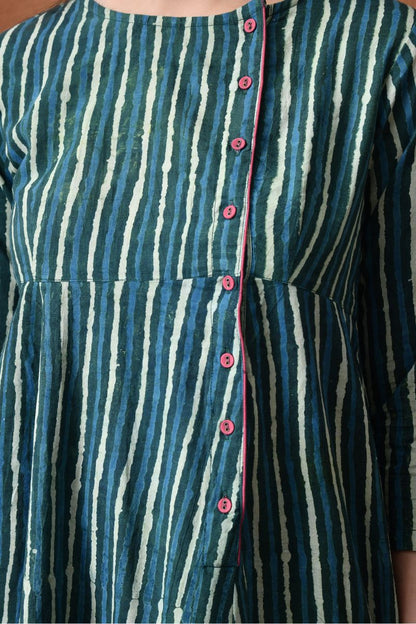 Green Block Print Angrakha Dress