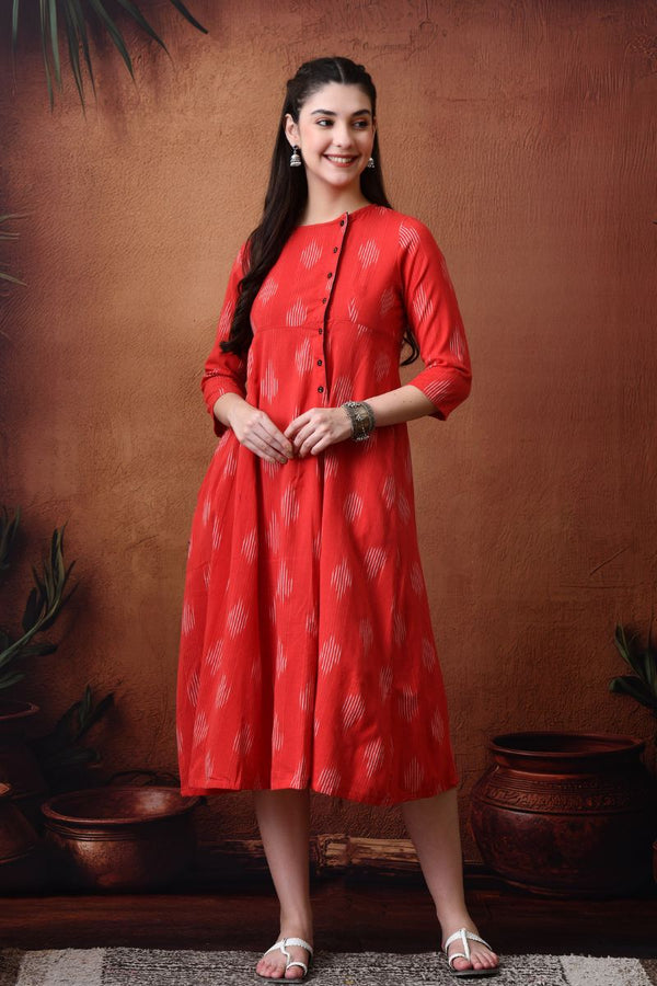 Red Ikat Angrakha Dress