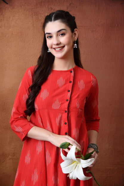 Red Ikat Angrakha Dress